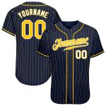 Custom Name Number Personalized Navy Gold Pinstripe Baseball Jersey Authentic Team Apparel Personalized Navy Gold Pinstripe