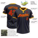 Custom Name and Number Unisex Softball Jersey - Personalized Navy Gold Pinstripe Two-Button Design Personalized Navy Gold