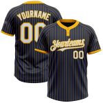Custom Unisex Softball Jersey with Name and Number - Personalized Navy Gold Pinstripe Two-Button Design Personalized Navy