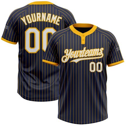 Custom Unisex Softball Jersey with Name and Number - Personalized Navy Gold Pinstripe Two-Button Design Personalized Navy