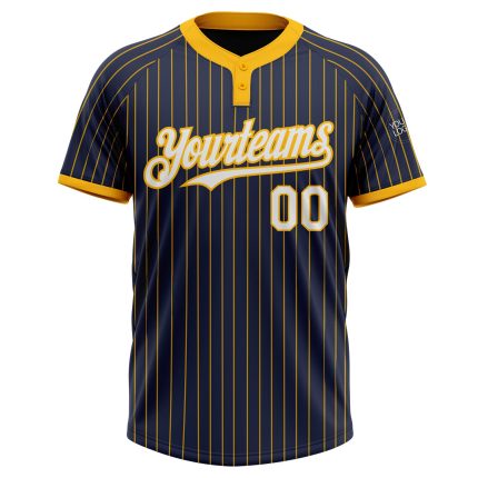 Custom Unisex Softball Jersey with Name and Number - Personalized Navy Gold Pinstripe Two-Button Design Personalized Navy