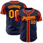 Custom Authentic Baseball Jersey with Personalized Name and Number in Navy Gold-Red Arm Shapes - 3 Colors Available Personalized