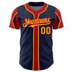 Custom Authentic Baseball Jersey with Personalized Name and Number in Navy Gold-Red Arm Shapes - 3 Colors Available Personalized