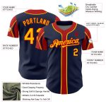 Custom Authentic Baseball Jersey with Personalized Name and Number in Navy Gold-Red Arm Shapes - 3 Colors Available Personalized