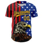 Personalized 3D American Flag Baseball Jersey with Eagle, Star, Custom Name & Number in Navy Gold-Red Personalized Navy Gold-Red