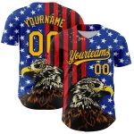 Personalized 3D American Flag Baseball Jersey with Eagle, Star, Custom Name & Number in Navy Gold-Red Personalized Navy Gold-Red