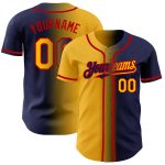 Custom Name and Number Navy Gold-Red Authentic Gradient Baseball Jersey - Personalized Fashion Jersey Personalized Navy Gold-Red