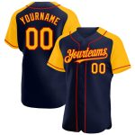 Custom Name and Number Baseball Jersey - Personalized Navy Gold-Red Authentic Raglan Sleeves Personalized Navy Gold-Red Authentic
