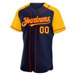 Custom Name and Number Baseball Jersey - Personalized Navy Gold-Red Authentic Raglan Sleeves Personalized Navy Gold-Red Authentic