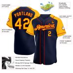 Custom Name and Number Baseball Jersey - Personalized Navy Gold-Red Authentic Raglan Sleeves Personalized Navy Gold-Red Authentic