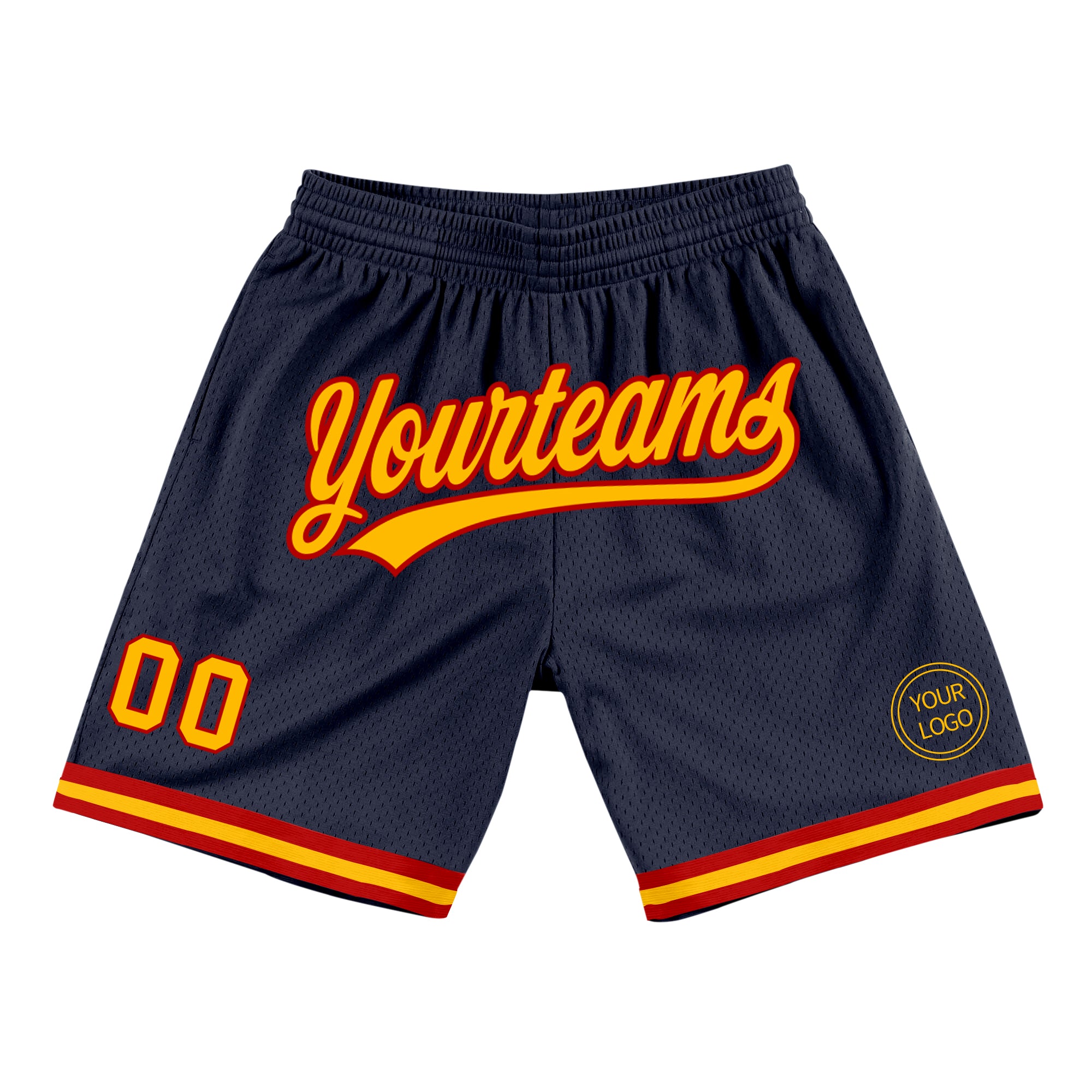 Personalized Authentic Basketball Shorts in Navy Gold-Red - Custom Throwback Style Personalized Navy Gold-Red Authentic Throwback