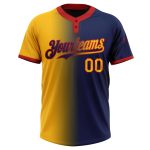 Custom Name Number Unisex Softball Jersey - Personalized Gradient Navy Gold-Red Two-Button Fashion Team Personalized Navy
