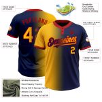 Custom Name Number Unisex Softball Jersey - Personalized Gradient Navy Gold-Red Two-Button Fashion Team Personalized Navy