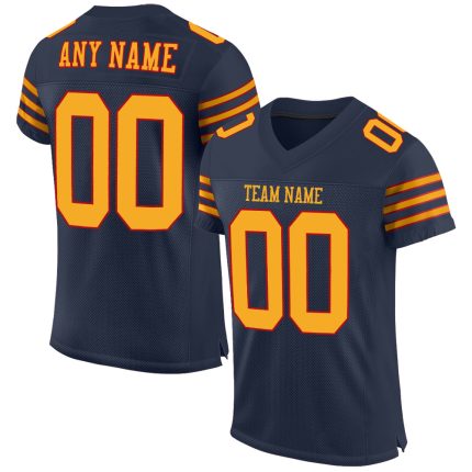 Personalized Authentic Football Jersey in Navy with Gold and Red Mesh Personalized Navy Gold-Red Mesh Authentic Football