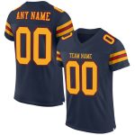 Custom Name and Number Personalized Navy Gold-Red Football Jersey - Authentic Mesh Team Jersey Personalized Navy Gold-Red