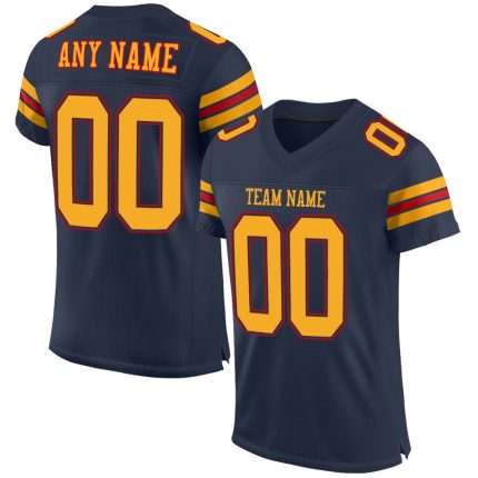 Custom Name and Number Personalized Navy Gold-Red Football Jersey - Authentic Mesh Team Jersey Personalized Navy Gold-Red
