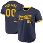 Custom Team Name Number Jersey - Personalized Navy Gold-Royal Authentic Throwback Baseball Jersey Personalized Navy Gold-Royal