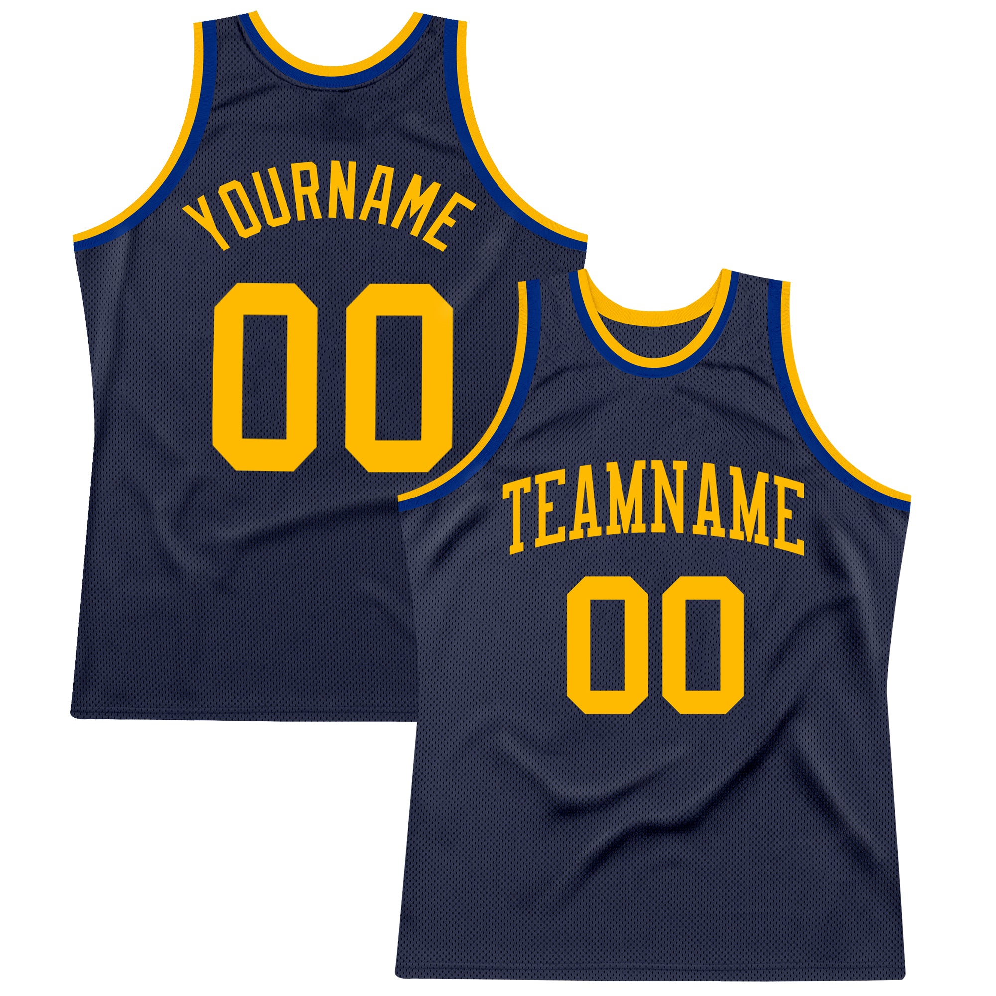 Custom Personalized Basketball Jersey with Navy and Gold-Royal Colors, Authentic Throwback Style, Name & Number Personalized