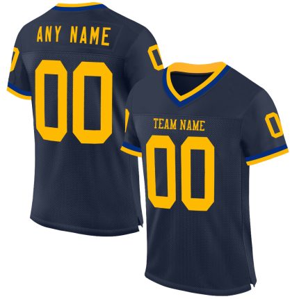 Custom Name and Number Personalized Navy Gold-Royal Football Jersey - Authentic Throwback Team Gear Personalized Navy Gold-Royal