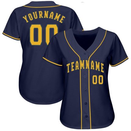Custom Name and Number Softball Jersey - Personalized Navy and Gold Team Apparel Personalized Navy Gold Softball Jersey Team