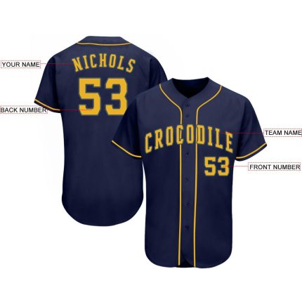 Custom Name and Number Softball Jersey - Personalized Navy and Gold Team Apparel Personalized Navy Gold Softball Jersey Team