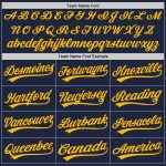 Custom Navy Gold Two-Button Unisex Softball Jersey with Personal Name and Number Personalized Navy Gold Two-Button Unisex