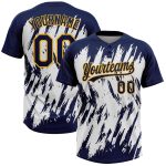 Custom Name and Number Unisex Softball Jersey - Personalized Navy Gold-White 3D Abstract Pattern with Two-Button Design Personalized