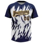 Custom Name and Number Unisex Softball Jersey - Personalized Navy Gold-White 3D Abstract Pattern with Two-Button Design Personalized