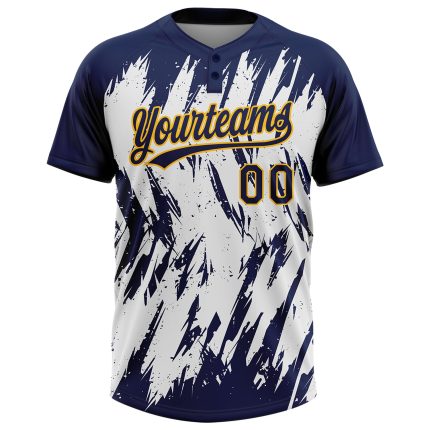 Custom Name and Number Unisex Softball Jersey - Personalized Navy Gold-White 3D Abstract Pattern with Two-Button Design Personalized