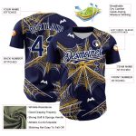 Custom Name and Number Personalized Spider Web Baseball Jersey - Navy Gold-White 3D Pattern Design Personalized Navy Gold-White