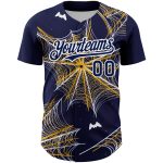 Custom Name and Number Personalized Spider Web Baseball Jersey - Navy Gold-White 3D Pattern Design Personalized Navy Gold-White