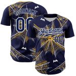 Custom Name and Number Personalized Spider Web Baseball Jersey - Navy Gold-White 3D Pattern Design Personalized Navy Gold-White