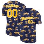 Custom Tiger Performance T-Shirt with Personalized Name & Number - Navy Gold-White 3D Pattern Design Personalized Navy Gold-White