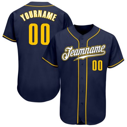 Personalized Authentic Baseball Jersey in Navy with Gold and White Accents Personalized Navy Gold-White Authentic Baseball