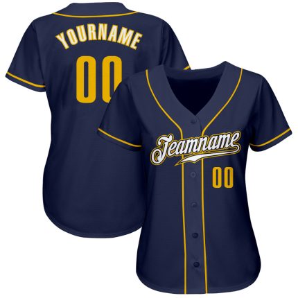 Personalized Authentic Baseball Jersey in Navy with Gold and White Accents Personalized Navy Gold-White Authentic Baseball