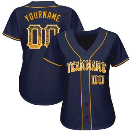 Custom Name and Number Baseball Jersey - Personalized Navy Gold-White Authentic Drift Fashion Clothing Personalized Navy