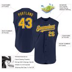 Personalized Navy Gold White Baseball Jersey - Authentic Sleeveless Design Personalized Navy Gold-White Authentic Sleeveless