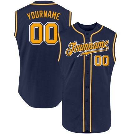 Custom Navy Gold-White Baseball Jersey with Personalized Name & Number - Authentic Sleeveless Team Apparel Personalized Navy