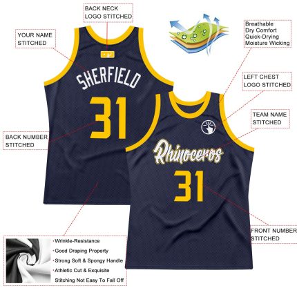 Personalized Authentic Navy Gold-White Basketball Jersey - Custom Throwback Style Personalized Navy Gold-White Authentic