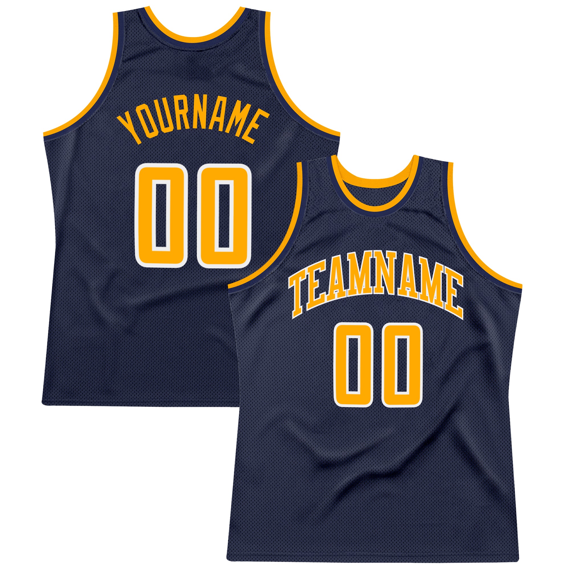 Custom Name Number Personalized Throwback Basketball Jersey - Navy Gold White Authentic Team Jersey Personalized Navy Gold-White