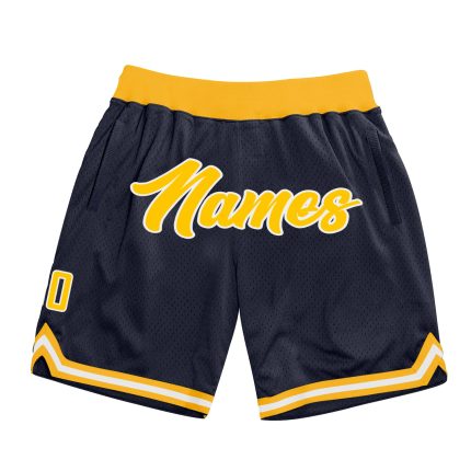 Personalized Authentic Basketball Shorts in Navy Gold and White - Throwback Style Personalized Navy Gold-White Authentic