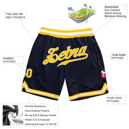 Custom Name Number Throwback Basketball Shorts - Personalized Navy Gold-White Authentic Team Design Personalized Navy Gold-White