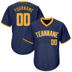 Personalized Authentic Navy Gold-White Throwback Rib-Knit Baseball Jersey Shirt Personalized Navy Gold-White Authentic Throwback