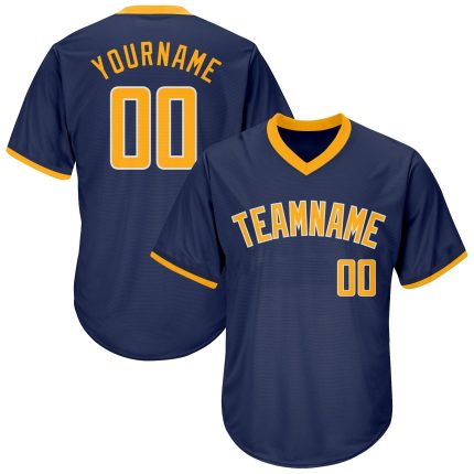 Personalized Authentic Navy Gold-White Throwback Rib-Knit Baseball Jersey Shirt Personalized Navy Gold-White Authentic Throwback