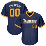 Customizable Navy Gold-White Authentic Throwback Baseball Jersey Shirt with Personalized Name & Number Personalized Navy