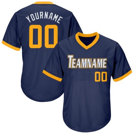 Customizable Navy Gold-White Authentic Throwback Baseball Jersey Shirt with Personalized Name & Number Personalized Navy