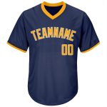 Personalized Authentic Navy Gold-White Throwback Rib-Knit Baseball Jersey Shirt Personalized Navy Gold-White Authentic Throwback