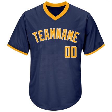 Personalized Authentic Navy Gold-White Throwback Rib-Knit Baseball Jersey Shirt Personalized Navy Gold-White Authentic Throwback