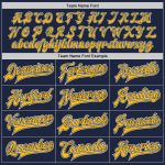 Custom Navy Gold White Varsity Letterman Bomber Full-Snap Jacket Personalized Navy Gold-White Bomber Full-Snap Varsity Letterman