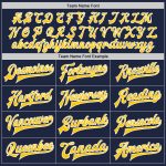Custom Navy and Gold White Bomber Varsity Letterman Jacket with Personalized Name and Number Personalized Navy Gold-White